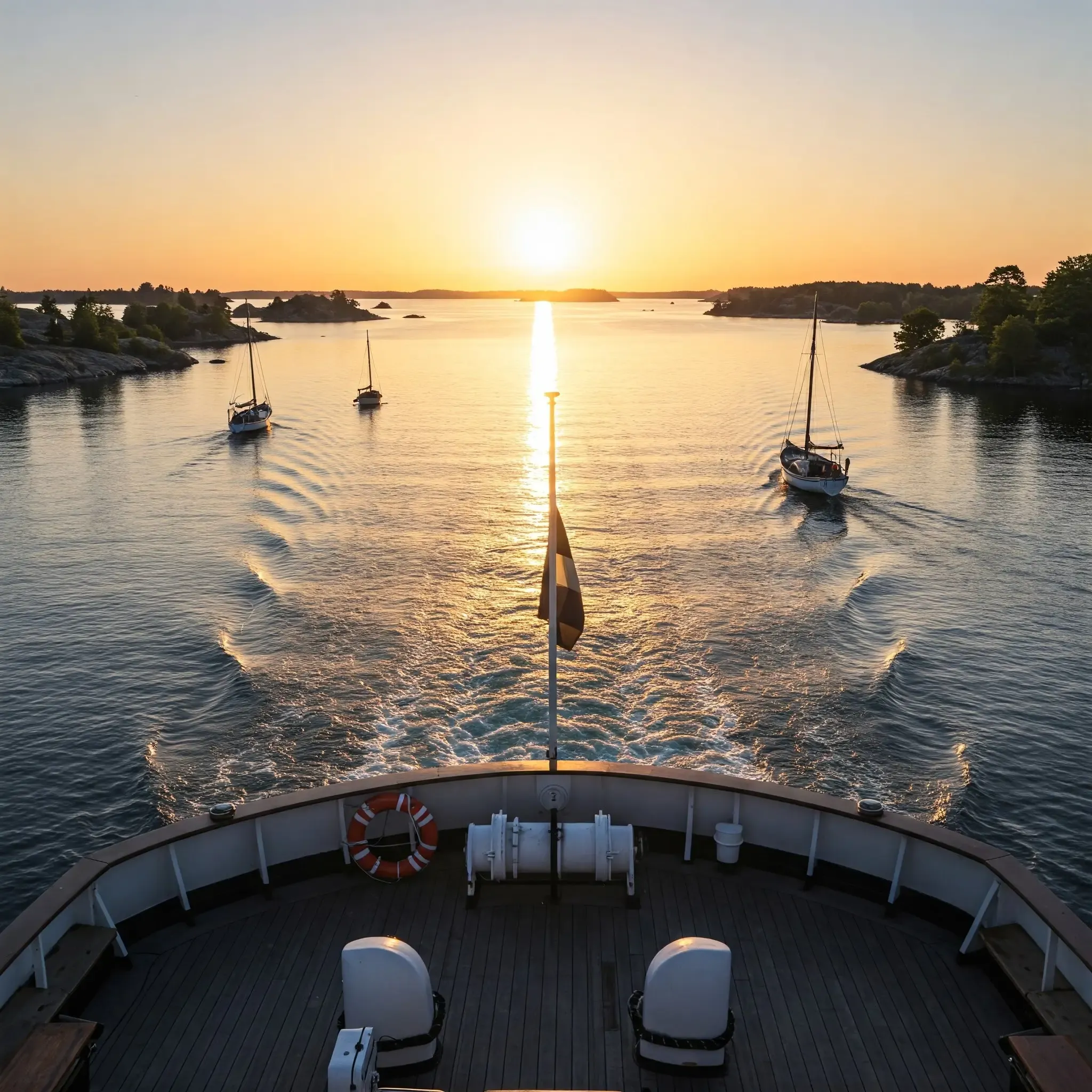 Inseln und Sonnenuntergang im Stockholmer Schärengarten