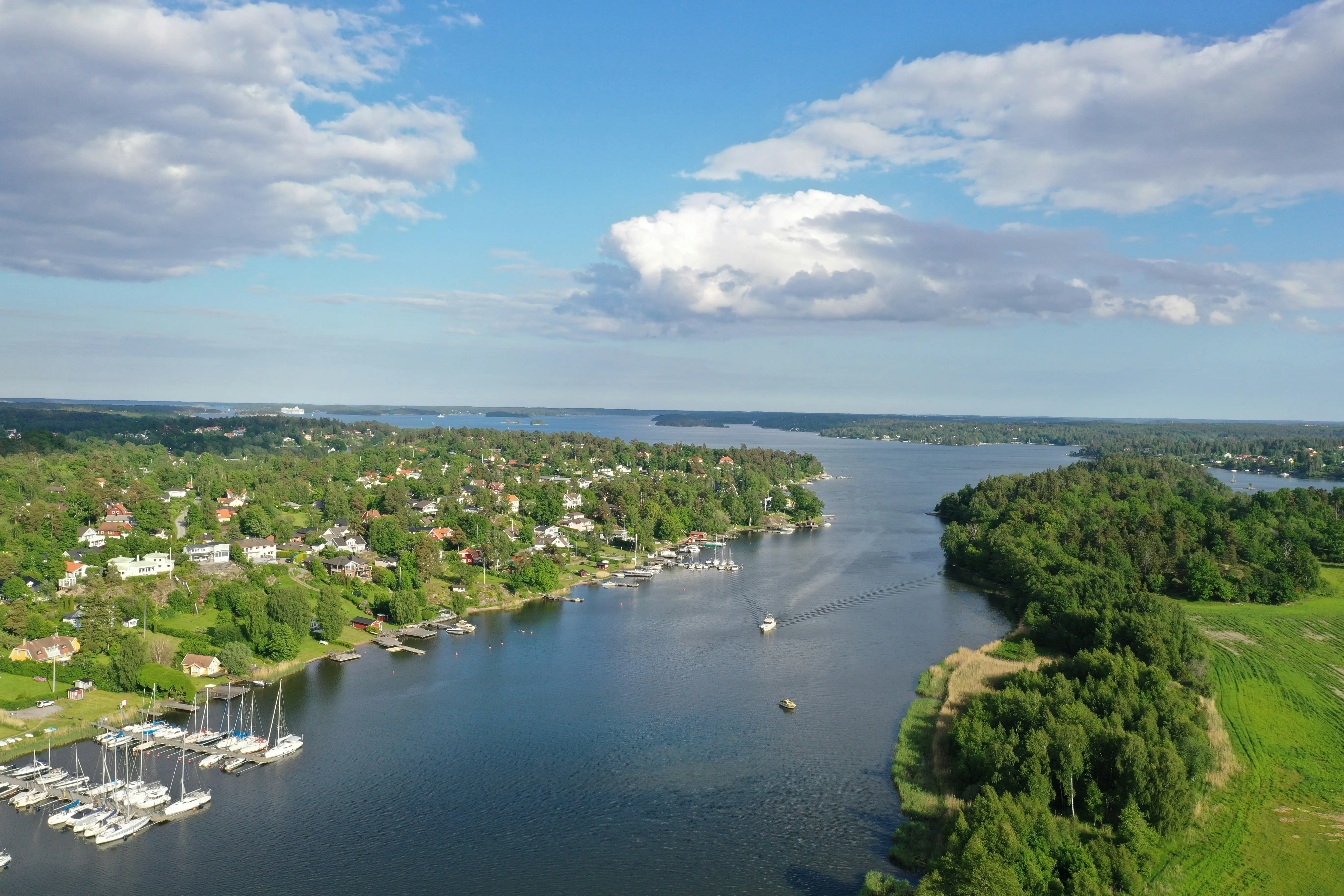 Flygvy över Djurgården och Stockholms skärgård