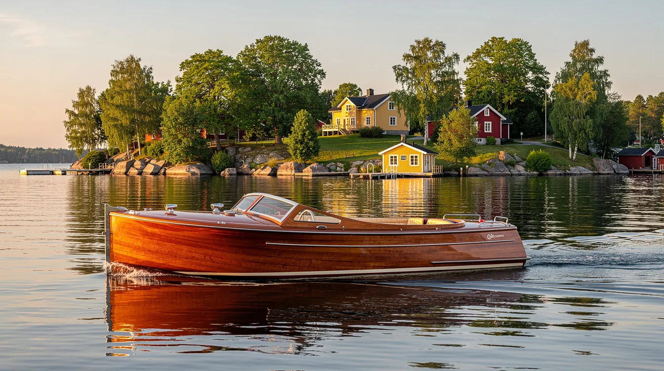 Klassisk träbåt på skärgårdstur i Stockholm
